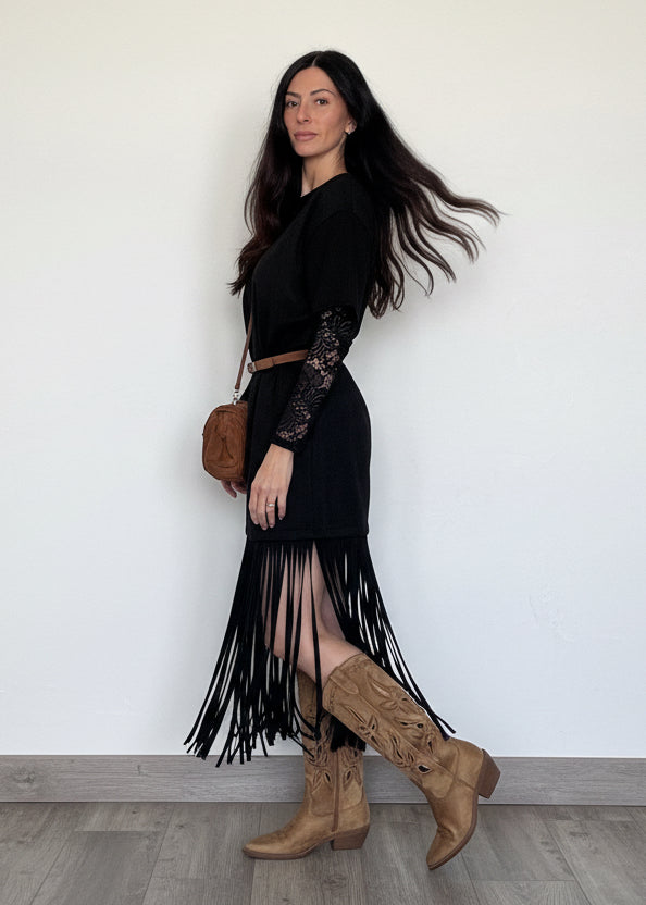 Abito Frange scamosciato nero