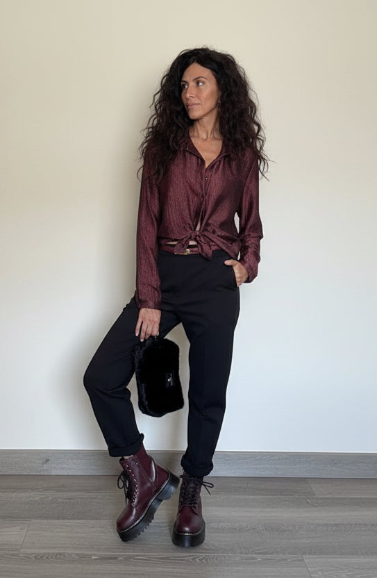 Camicia microplissè prugna