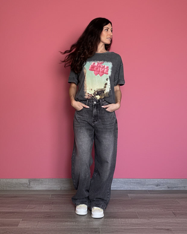 T-shirt maglia Love grigia