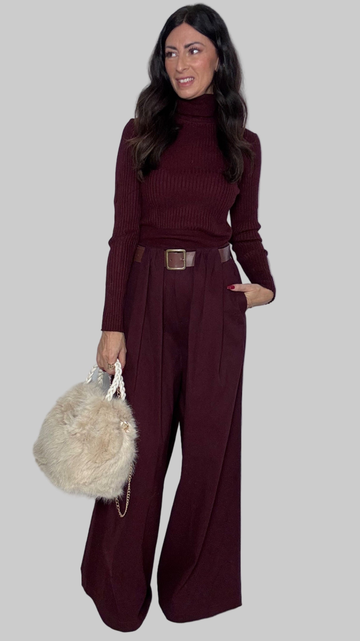 Pantalone West con cintura vino
