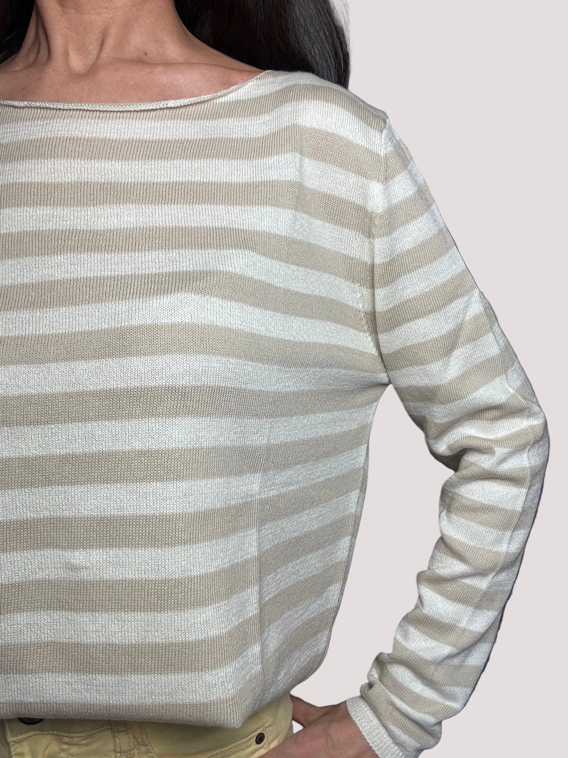 Maglioncino 100% cotone righe panna e sabbia