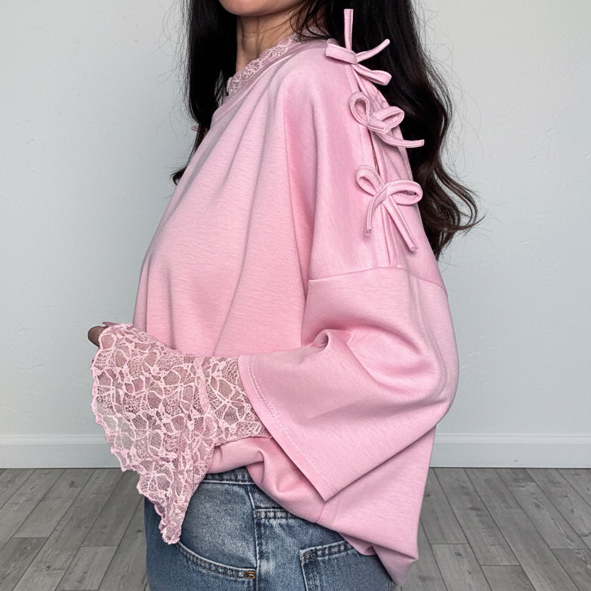 Maglia in pizzo Campanella rosa