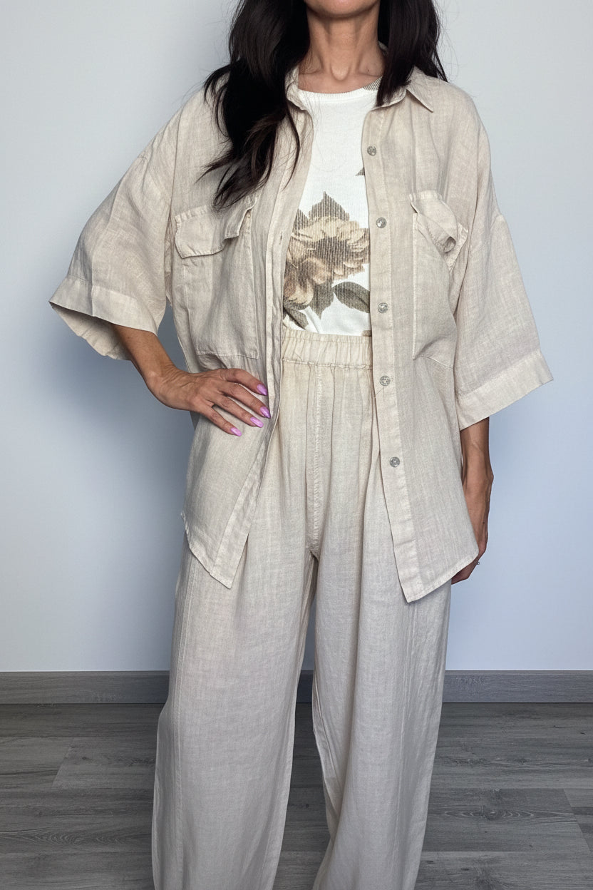 Camicia 100%lino Safari sabbia