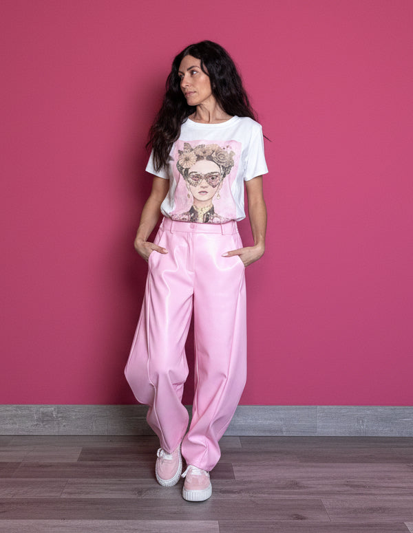 T-shirt maglia Frida stampa rosa