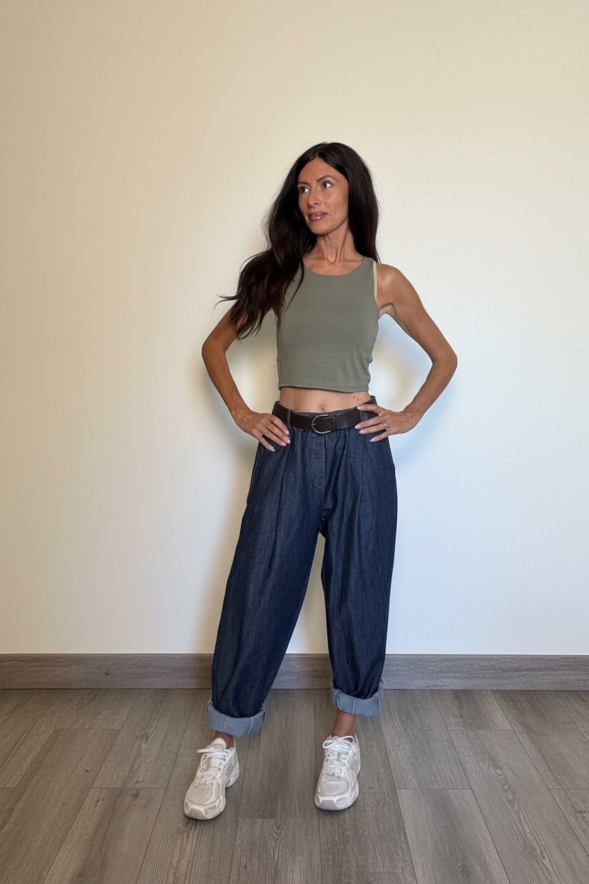 Pantaloni denim balloon Kim con cintura