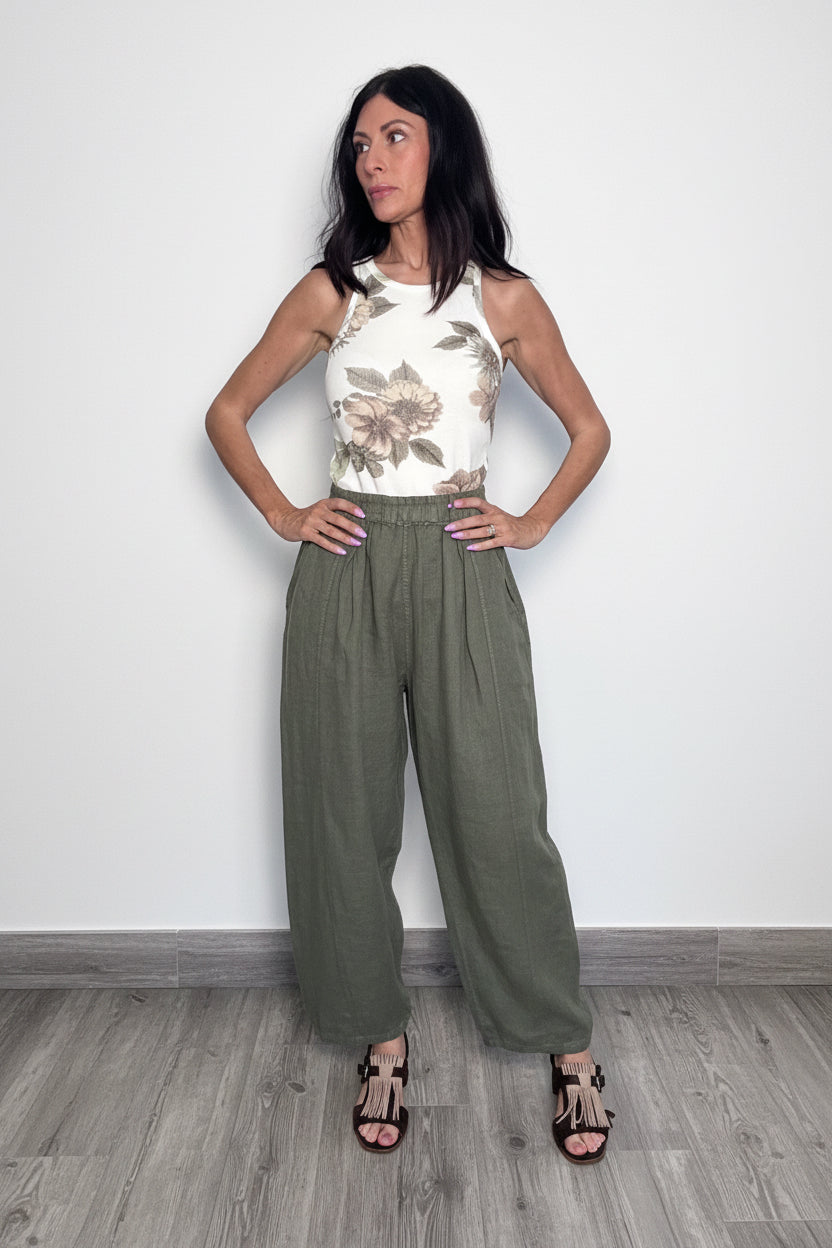 Pantalone 100% lino Safari oliva
