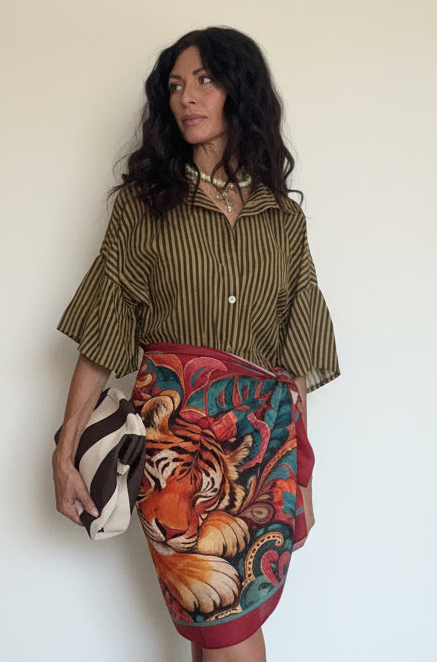 Camicia velata righe ciocco/verde