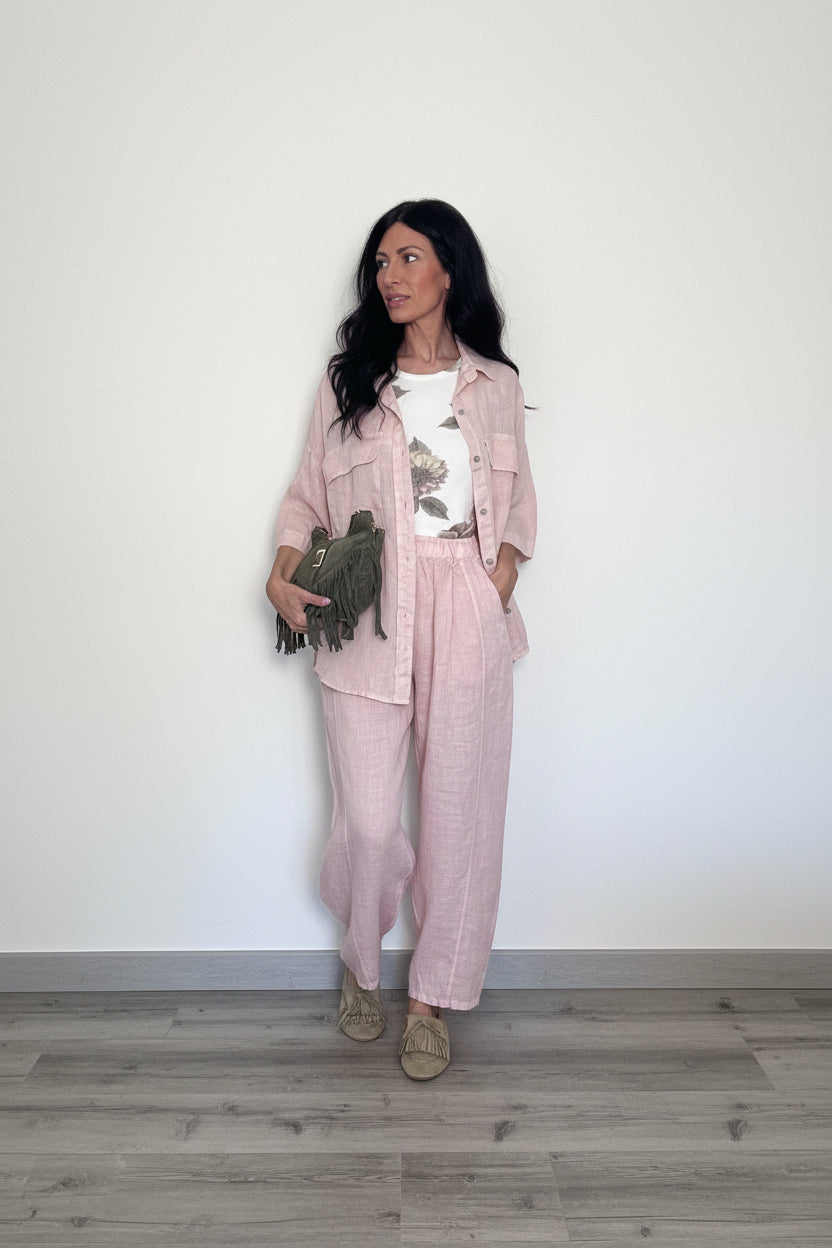 Camicia 100%lino Safari cipria