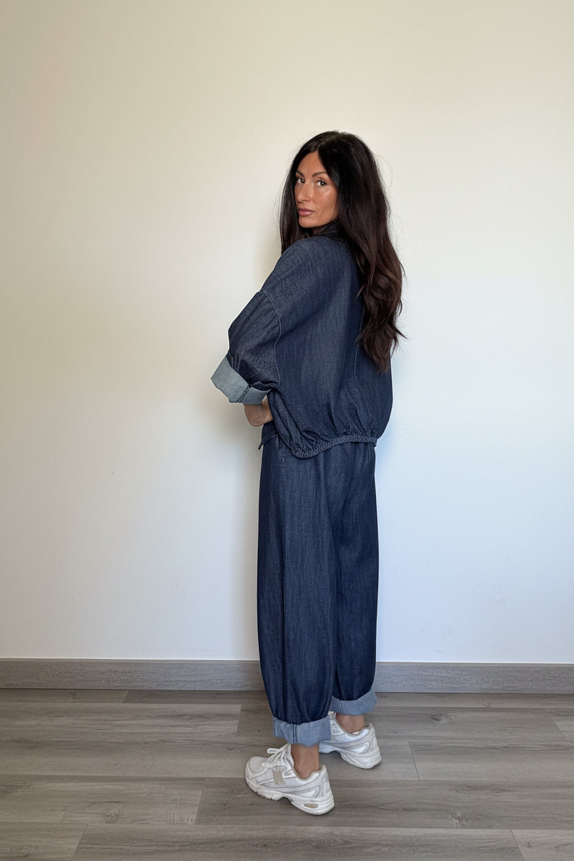 Pantaloni denim balloon Kim con cintura