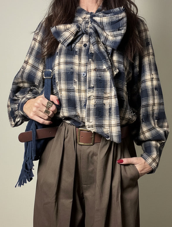 Camicia Check fiocco blu