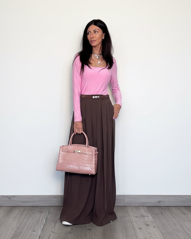 Pantalone Plissè maxi palazzo cioccolato