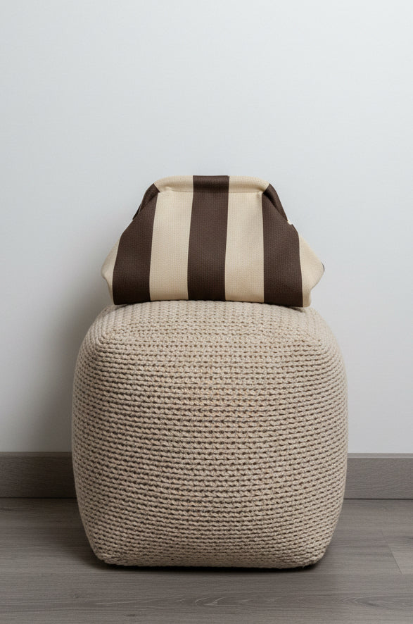 Borsa righe ciocco/sabbia