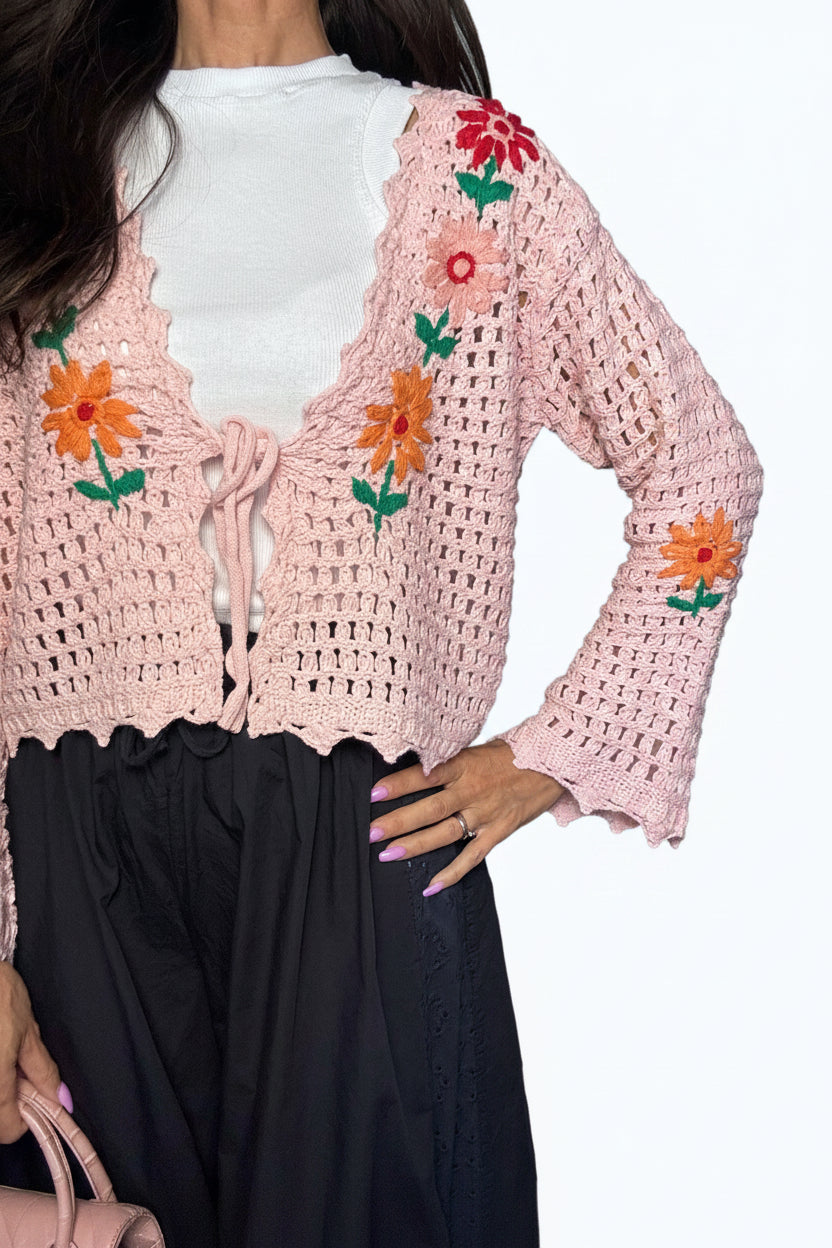 Cardigan Crochet rosa