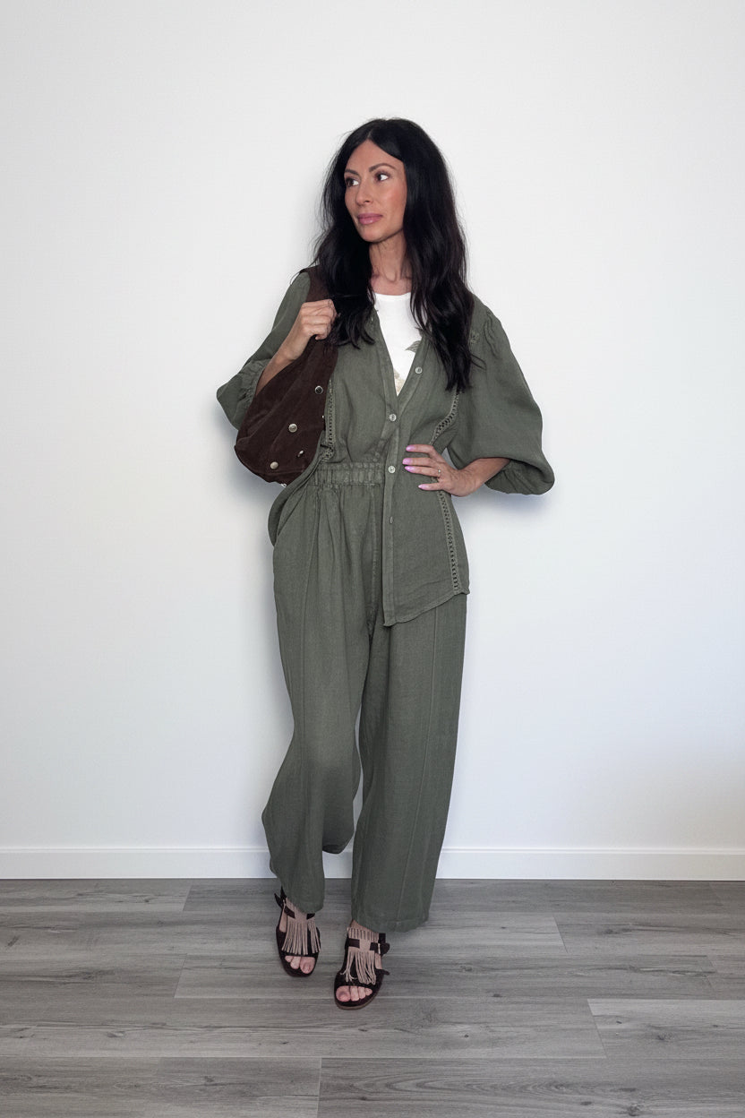 Camicia 100% lino Jane oliva