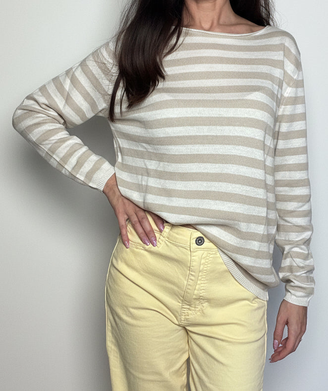 Maglioncino 100% cotone righe panna e sabbia