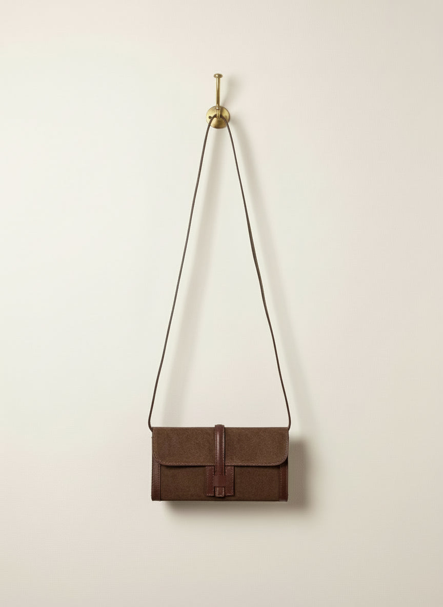 Borsa Herlise in vera pelle scamosciata Made in Italy caffè