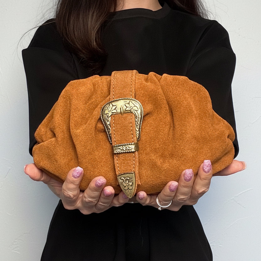 Borsa Texas in vera pelle scamosciata Made in Italy tabacco