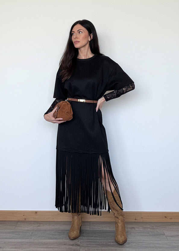 Abito Frange scamosciato nero