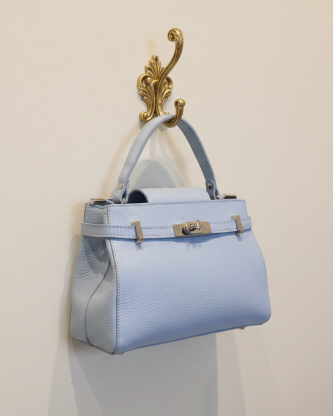 Borsa Coralia in vera pelle Made in Italy azzurra e lilla