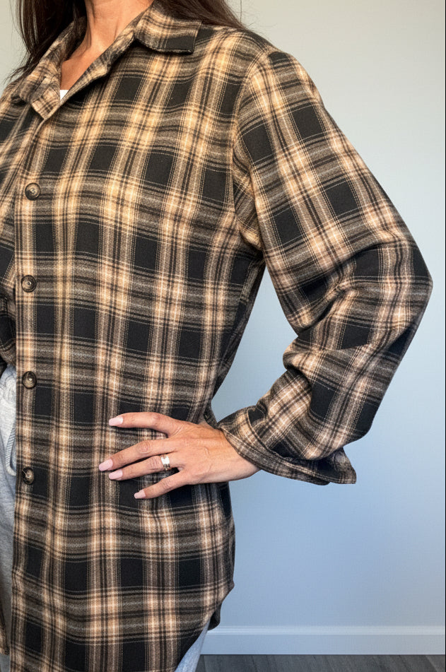 Camicia Check Montana nera e beige