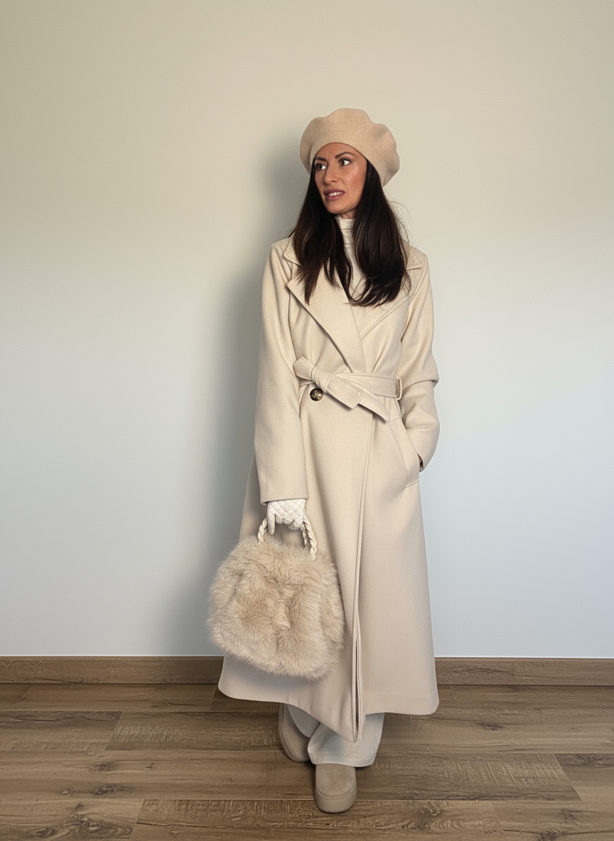 Cappotto lungo con cintura Amaya burro