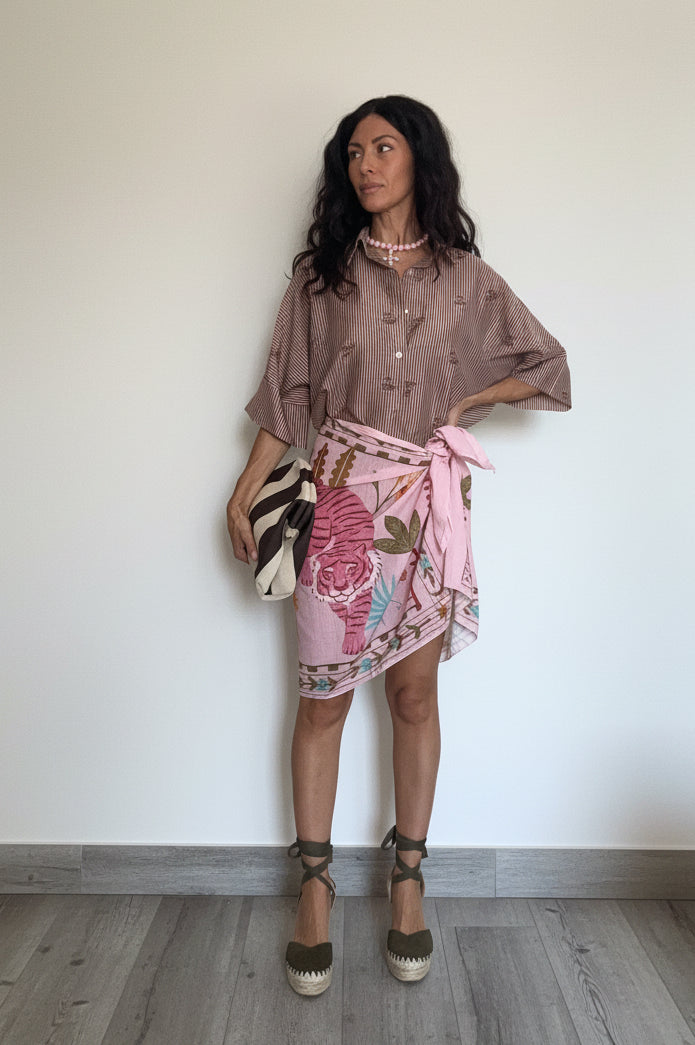 Camicia velata righe e fiori