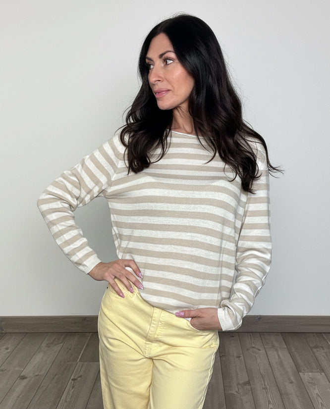 Maglioncino 100% cotone righe panna e sabbia