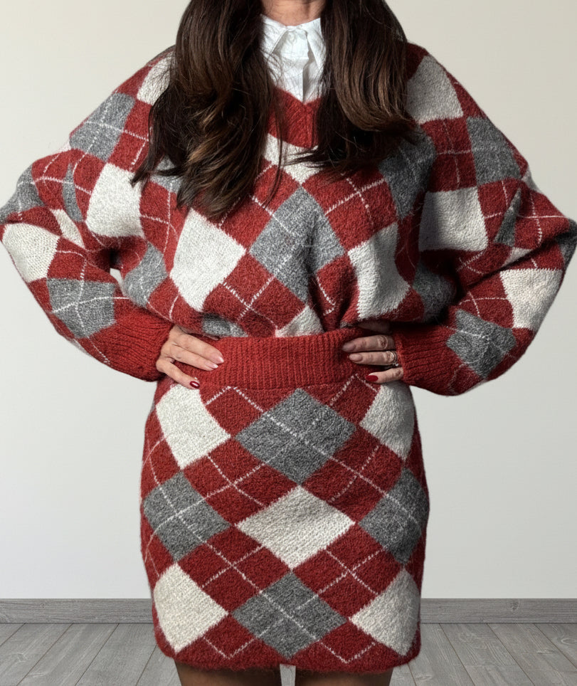 Coordinato Rombi vino/panna/grigio