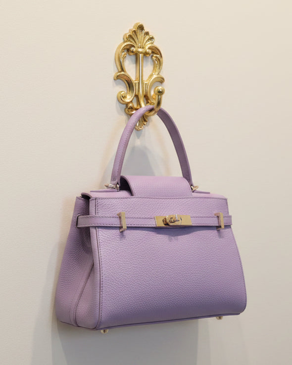 Borsa Coralia in vera pelle Made in Italy azzurra e lilla