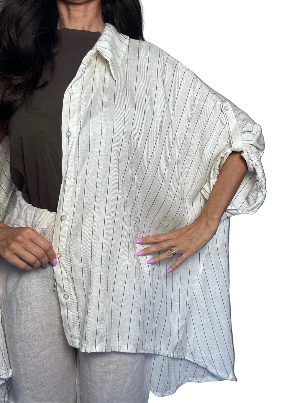 Maxi camicia Zanzibar gessata sabbia