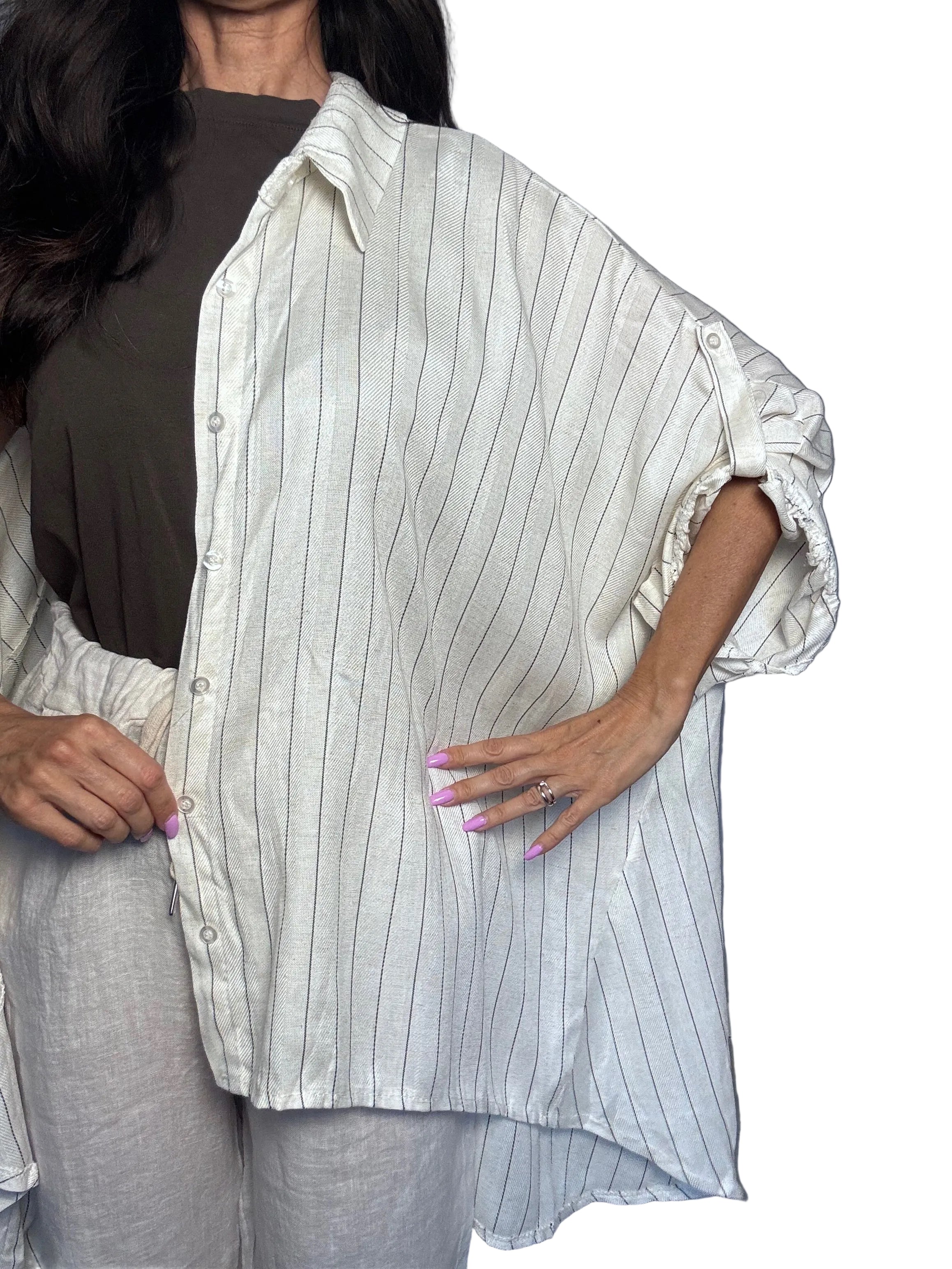 Maxi camicia Zanzibar gessata sabbia