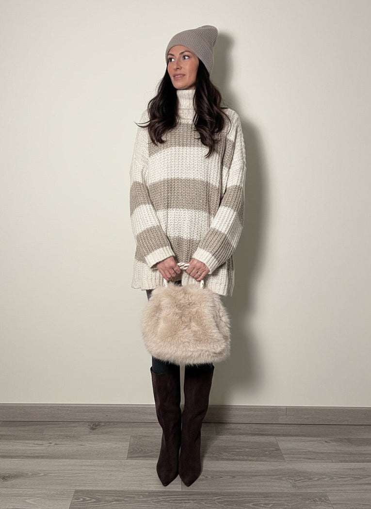 Maxi Pull Lily righe panna e sabbia