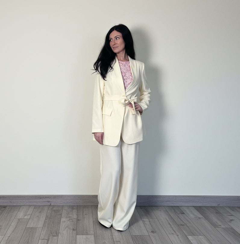 Pantalone completo Pastel giallo gessato