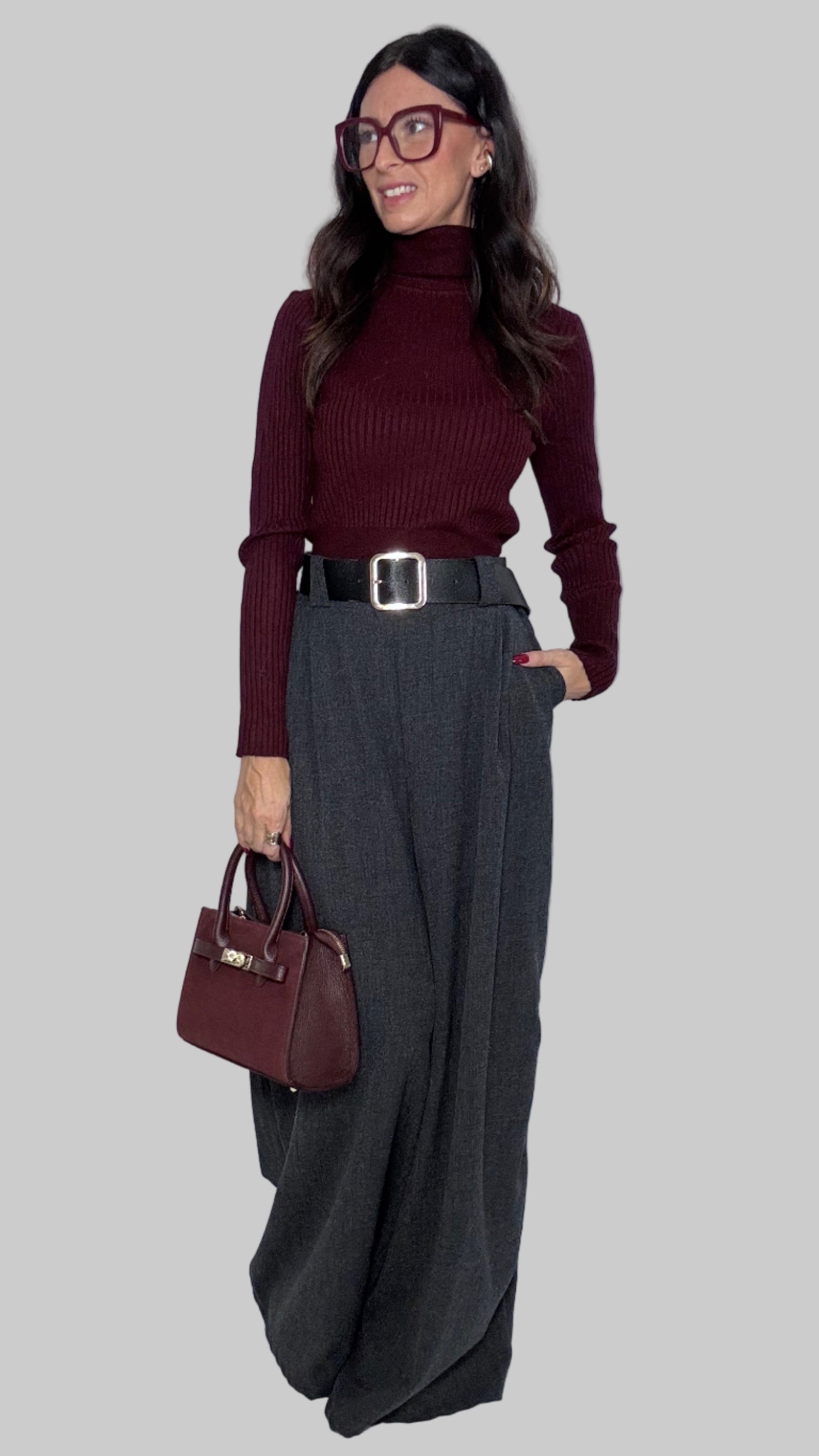 Maglia collo alto a costine Sanem vino