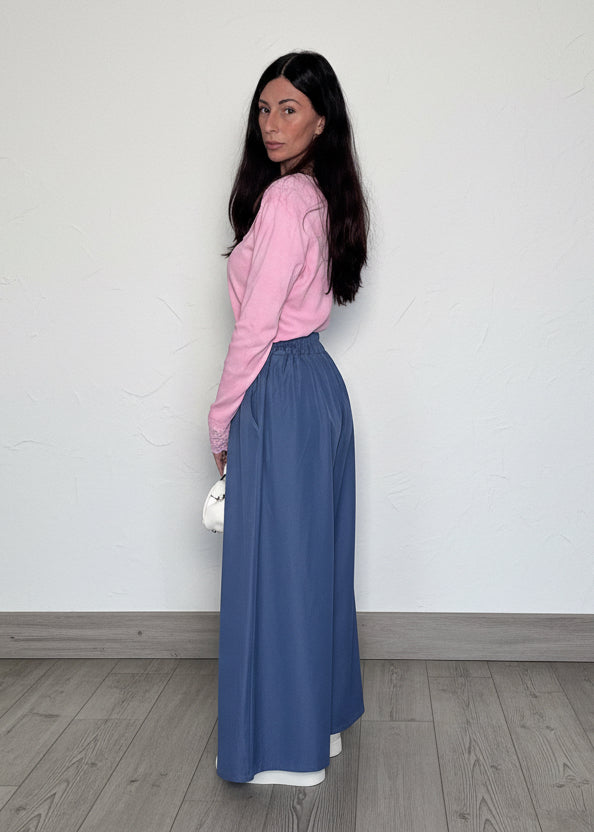 Maglia Bea a costine con dettagli in pizzo rosa