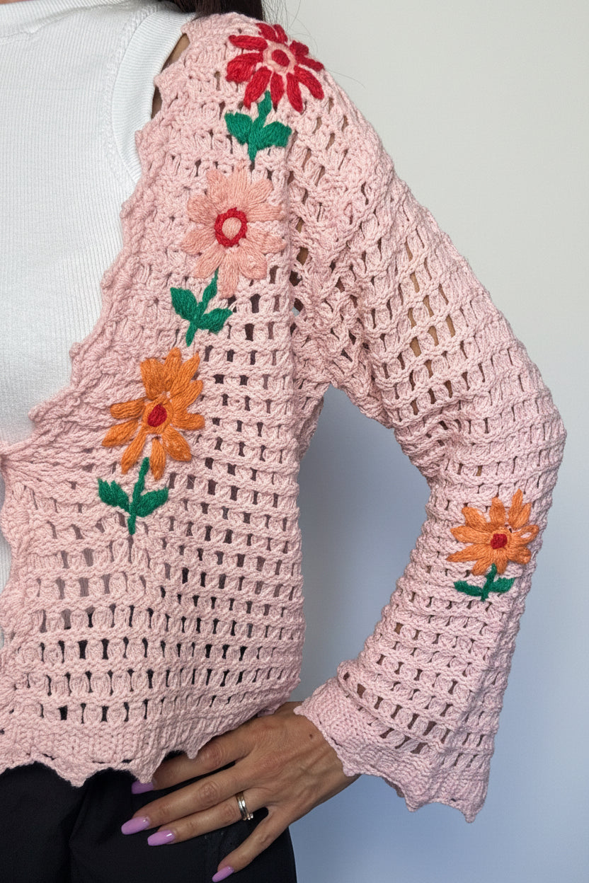 Cardigan Crochet rosa
