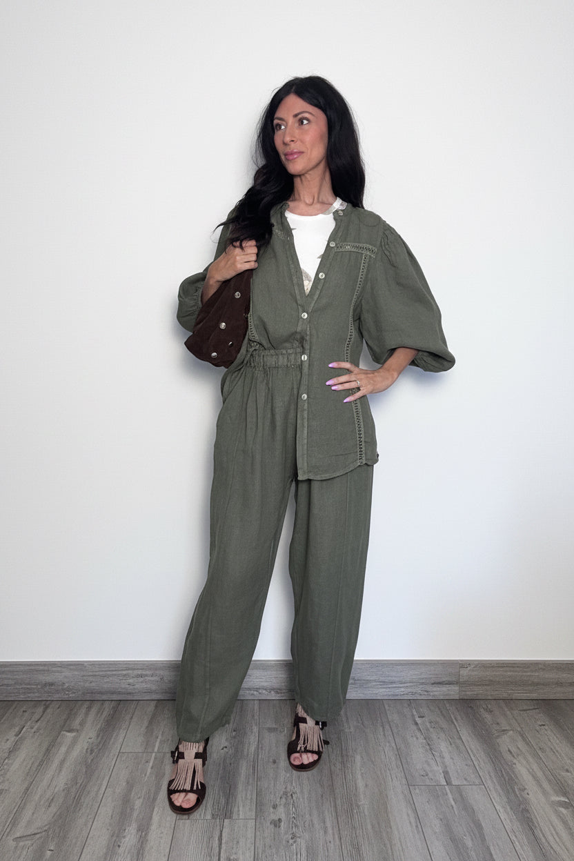 Camicia 100% lino Jane oliva