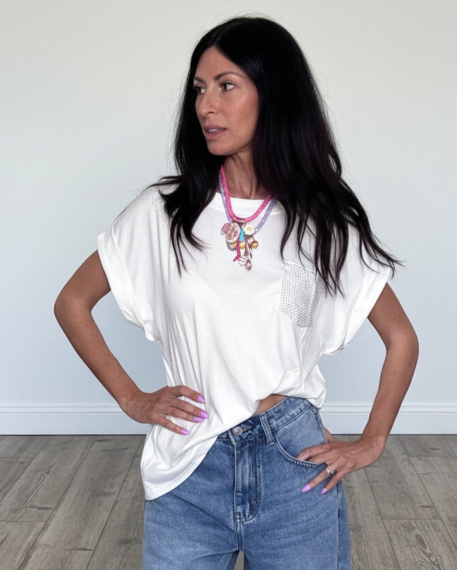 T-shirt maglia tasca bianca