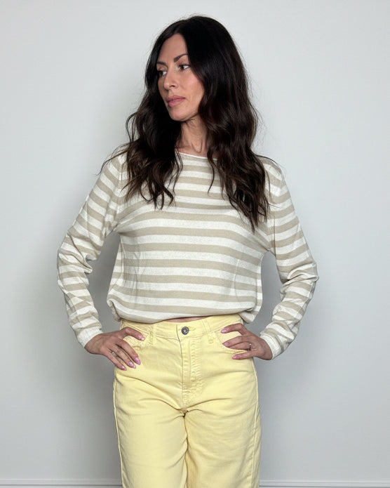 Maglioncino 100% cotone righe panna e sabbia