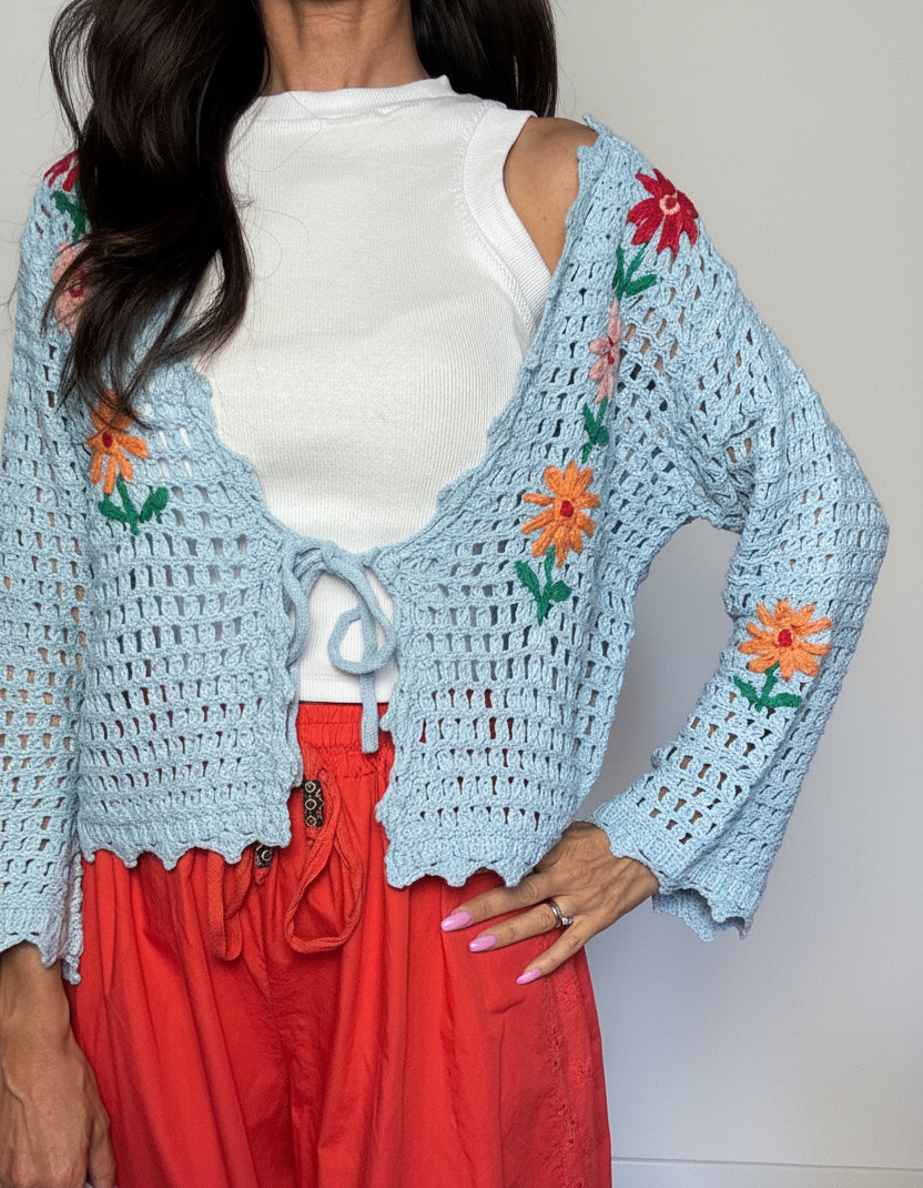 Cardigan Crochet cielo