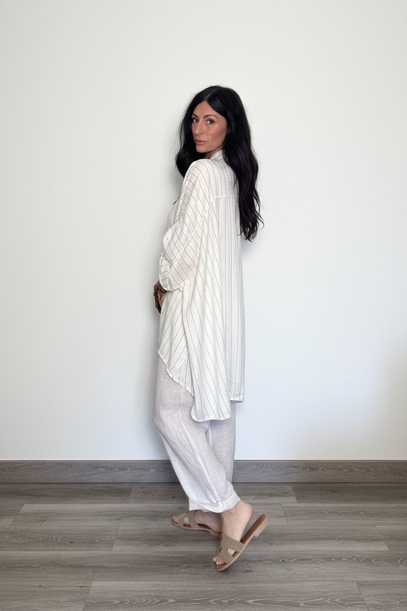 Maxi camicia Zanzibar gessata sabbia