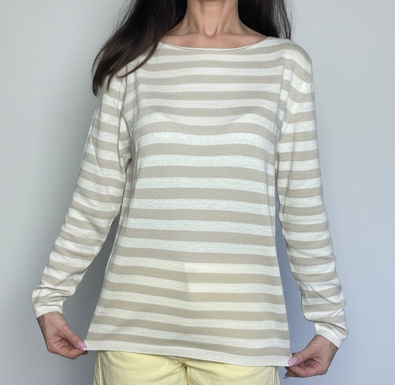 Maglioncino 100% cotone righe panna e sabbia