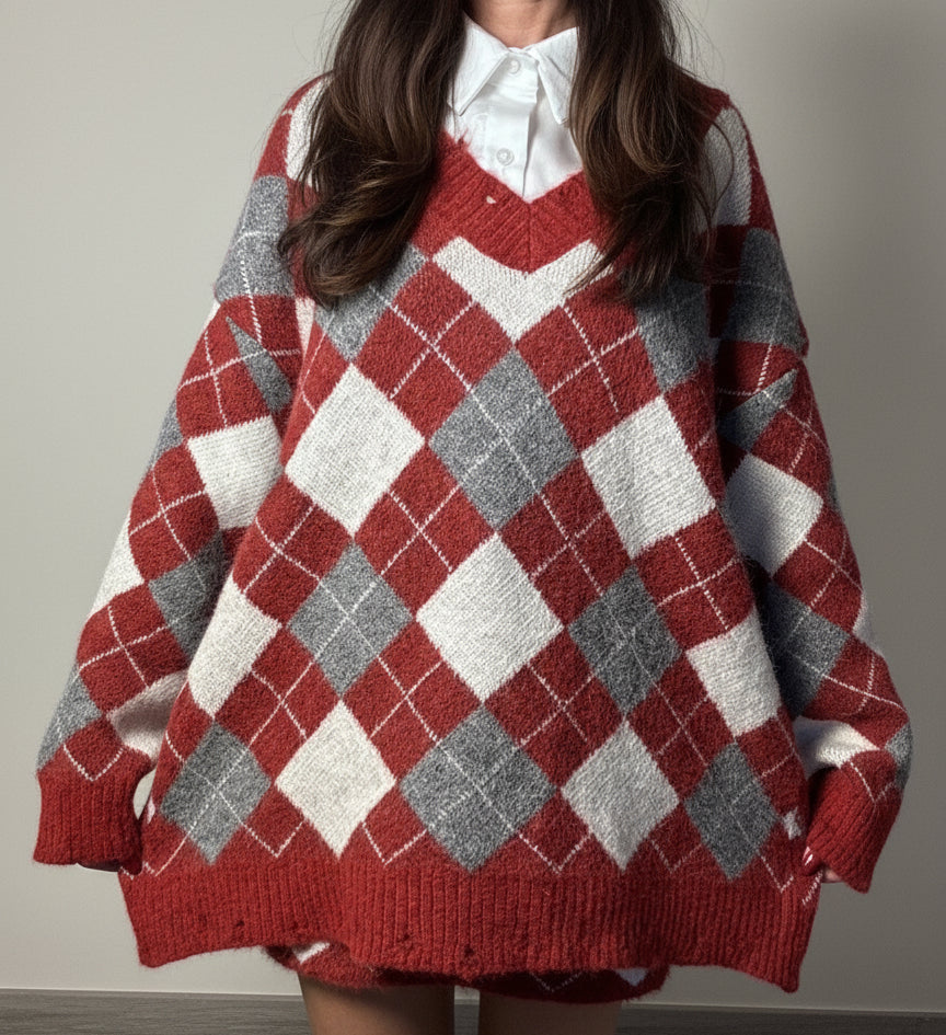 Coordinato Rombi vino/panna/grigio