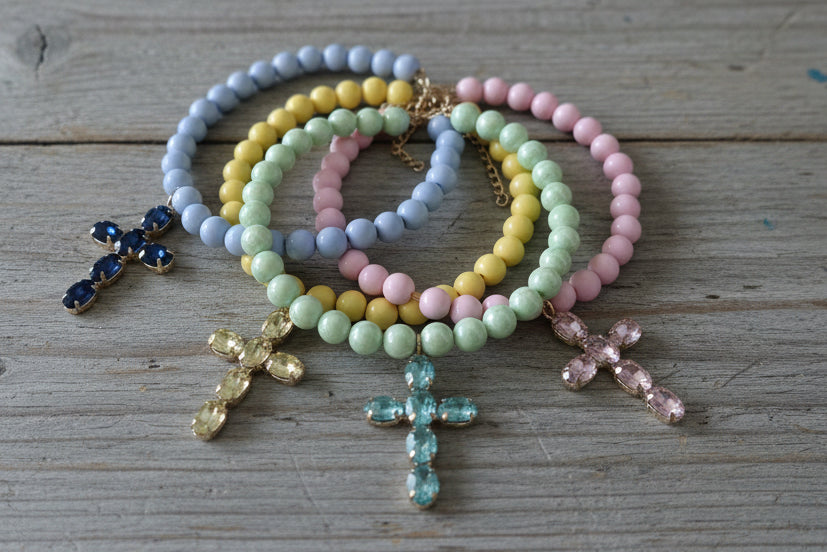 Collana cross and pearls 4 colori
