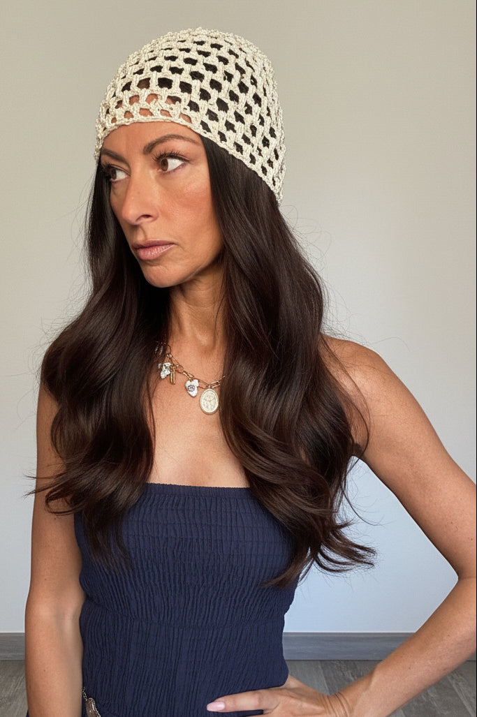 Cappellino puro cotone Crochet beige