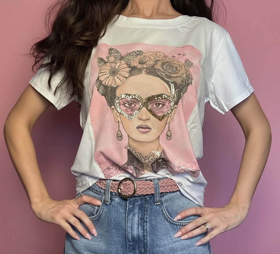 T-shirt maglia Frida stampa rosa