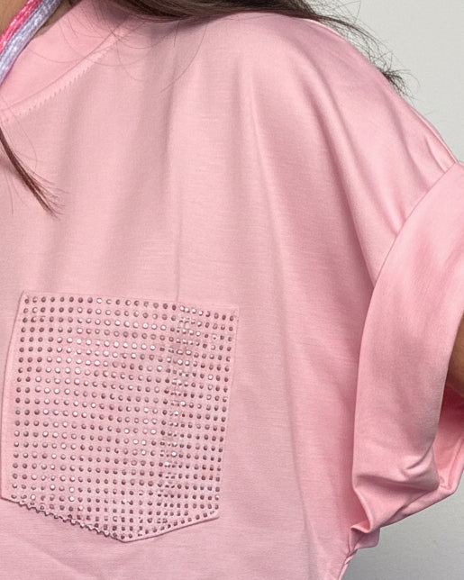 T-shirt maglia tasca rosa