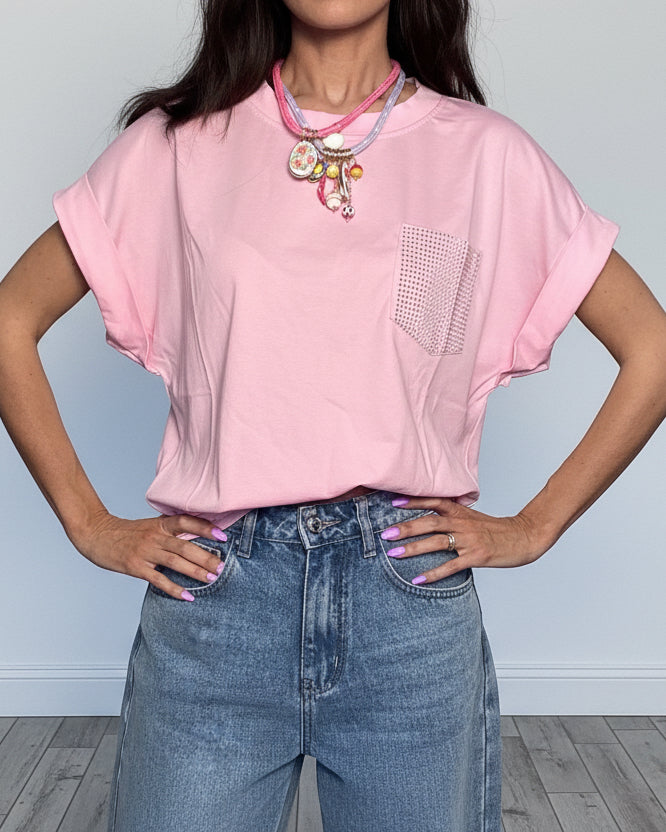 T-shirt maglia tasca rosa