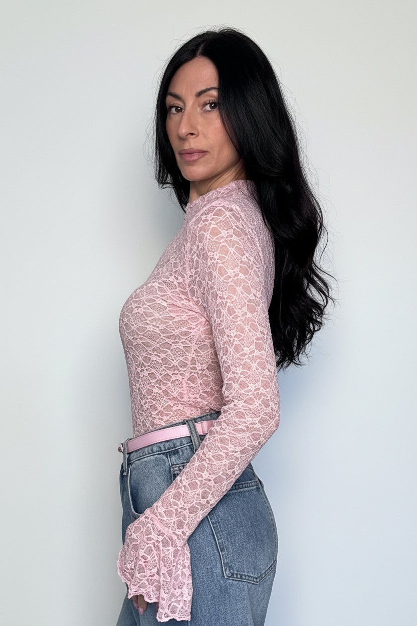 Maglia in pizzo Campanella rosa