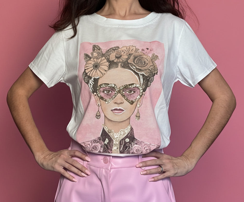 T-shirt maglia Frida stampa rosa